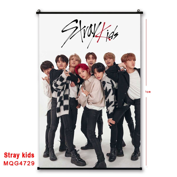 Stray Kids movie star black Plastic rod Cloth painting Wall Scroll 60X90CM  MQG-4729