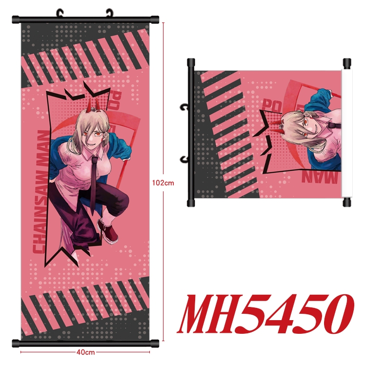 chainsaw man  Anime black Plastic rod Cloth painting Wall Scroll 40X102CM  MH5450