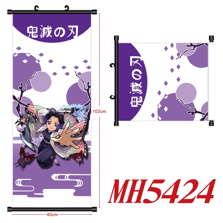 Demon Slayer Kimets Anime black Plastic rod Cloth painting Wall Scroll 40X102CM MH5424