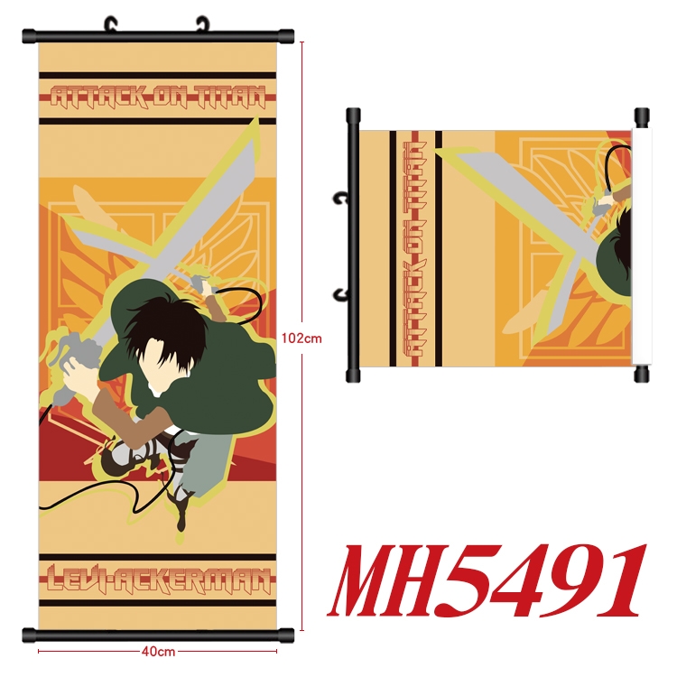 Shingeki no Kyojin Anime black Plastic rod Cloth painting Wall Scroll 40X102CM MH5491