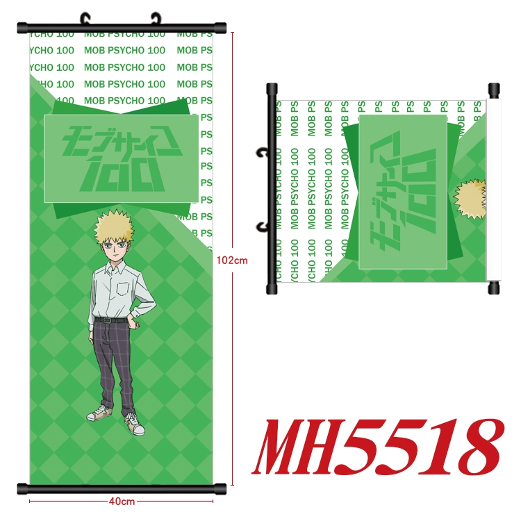 Mob Psycho 100 Anime black Plastic rod Cloth painting Wall Scroll 40X102CM MH5518