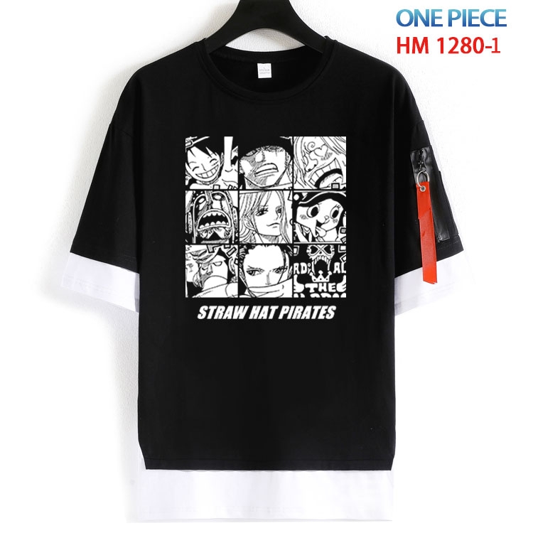 One Piece Cotton Crew Neck Fake Two-Piece Short Sleeve T-Shirt from S to 4XL  HM 1280 1