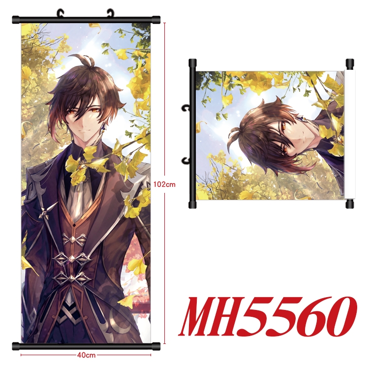 Genshin Impact Anime black Plastic rod Cloth painting Wall Scroll 40X102CM  MH5560