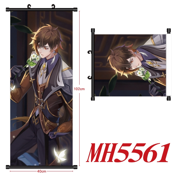 Genshin Impact Anime black Plastic rod Cloth painting Wall Scroll 40X102CM  MH5561