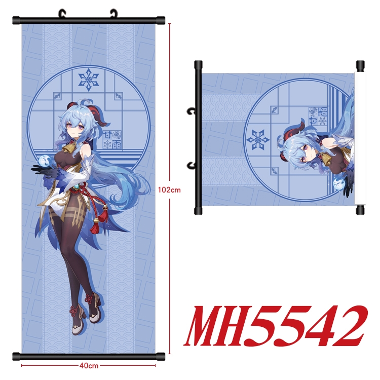 Genshin Impact Anime black Plastic rod Cloth painting Wall Scroll 40X102CM MH5542