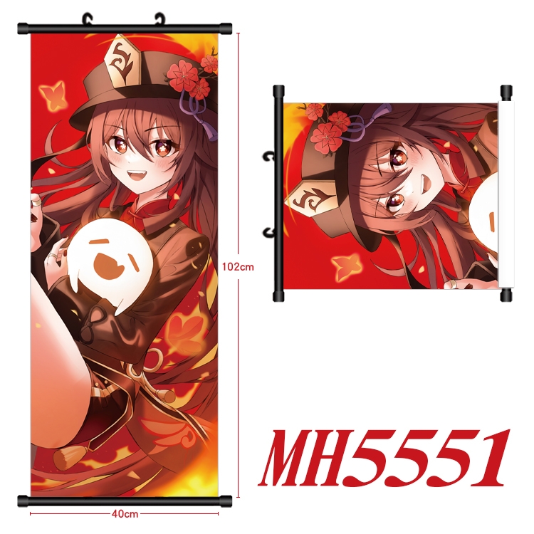 Genshin Impact Anime black Plastic rod Cloth painting Wall Scroll 40X102CM MH5551