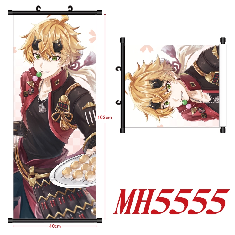 Genshin Impact Anime black Plastic rod Cloth painting Wall Scroll 40X102CM  MH5555