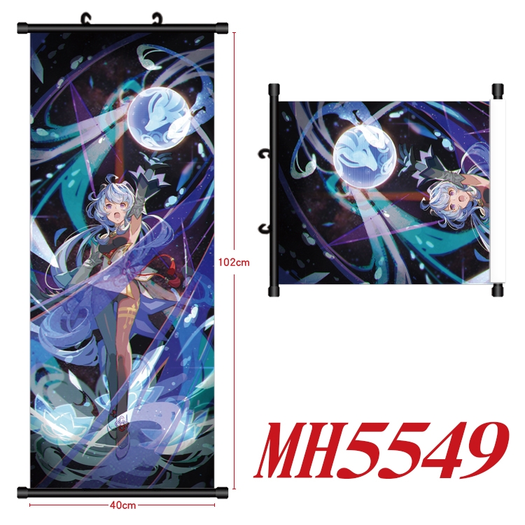 Genshin Impact Anime black Plastic rod Cloth painting Wall Scroll 40X102CM  MH5549