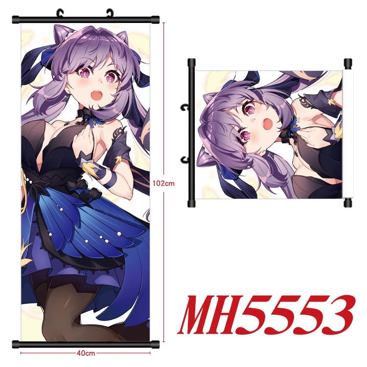 Genshin Impact Anime black Plastic rod Cloth painting Wall Scroll 40X102CM  MH5553