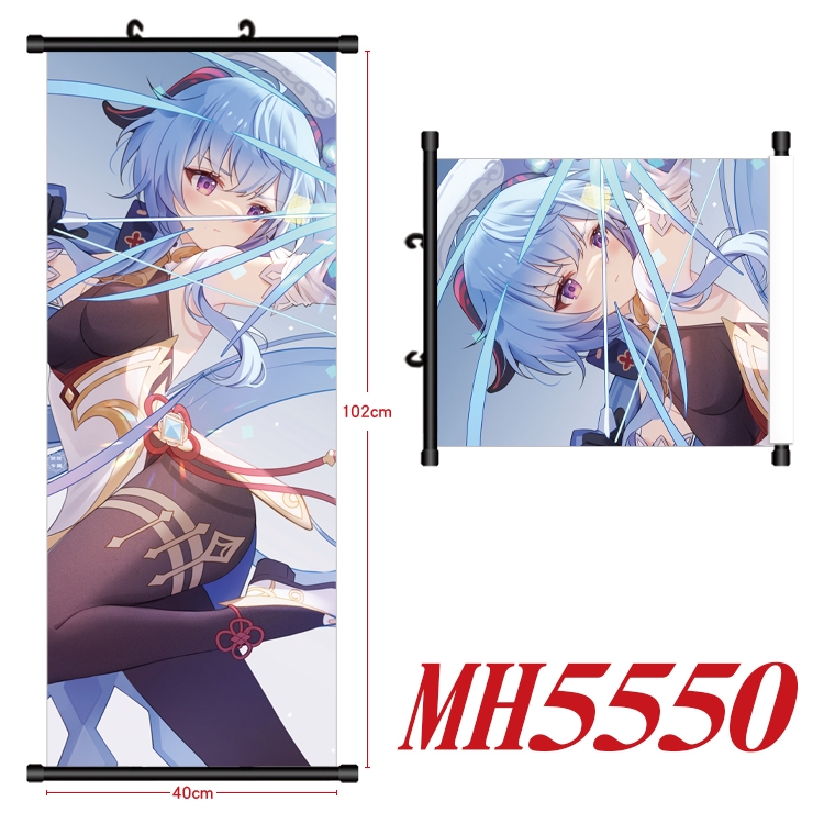 Genshin Impact Anime black Plastic rod Cloth painting Wall Scroll 40X102CM MH5550