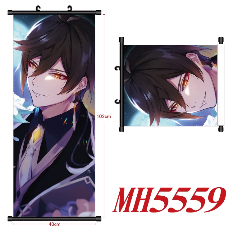 Genshin Impact Anime black Plastic rod Cloth painting Wall Scroll 40X102CM MH5559