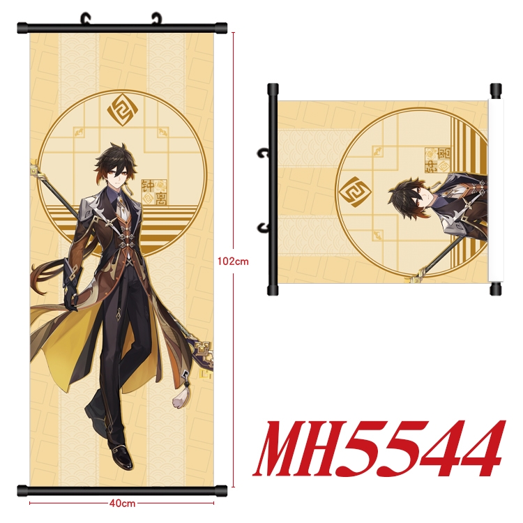 Genshin Impact Anime black Plastic rod Cloth painting Wall Scroll 40X102CM  MH5544