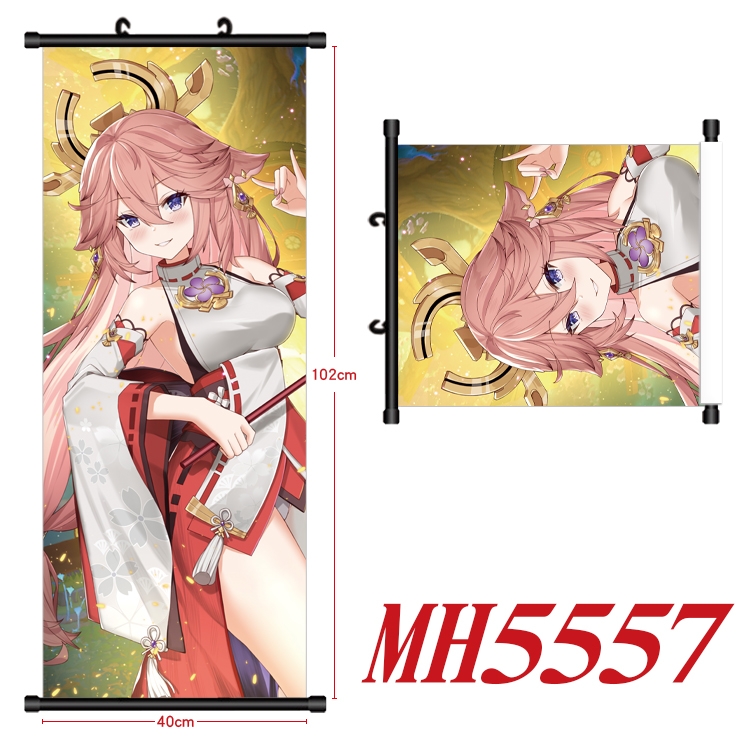 Genshin Impact Anime black Plastic rod Cloth painting Wall Scroll 40X102CM MH5557