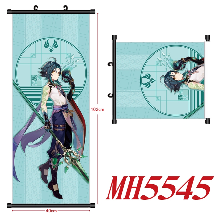 Genshin Impact Anime black Plastic rod Cloth painting Wall Scroll 40X102CM MH5545