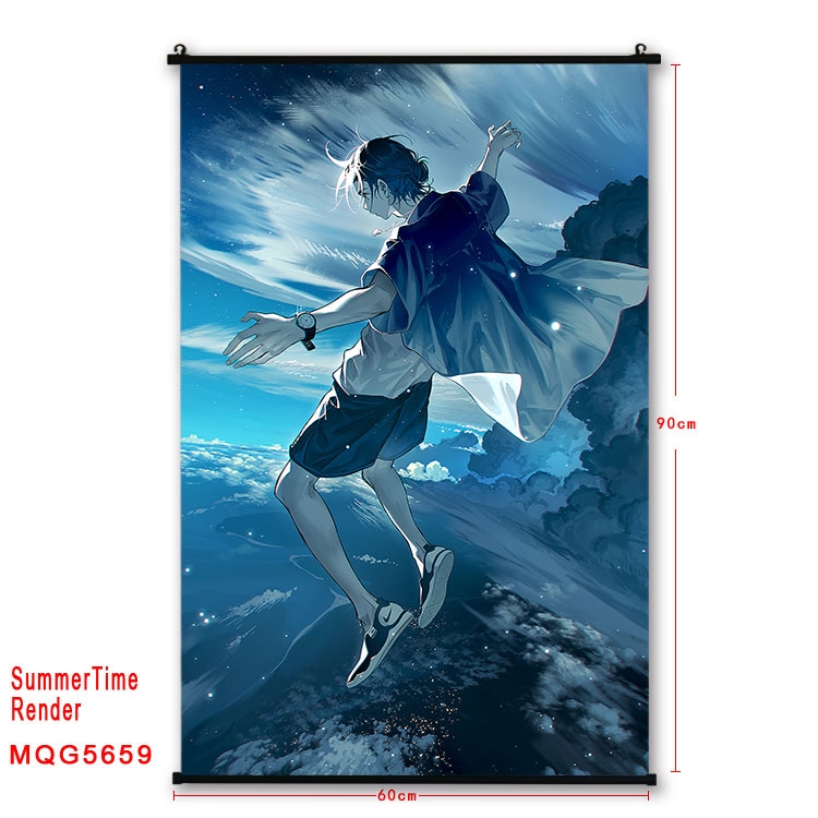 summer time rendering  Anime black Plastic rod Cloth painting Wall Scroll 60X90CM MQG-5659