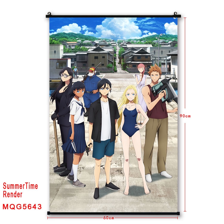 summer time rendering  Anime black Plastic rod Cloth painting Wall Scroll 60X90CM MQG-5643