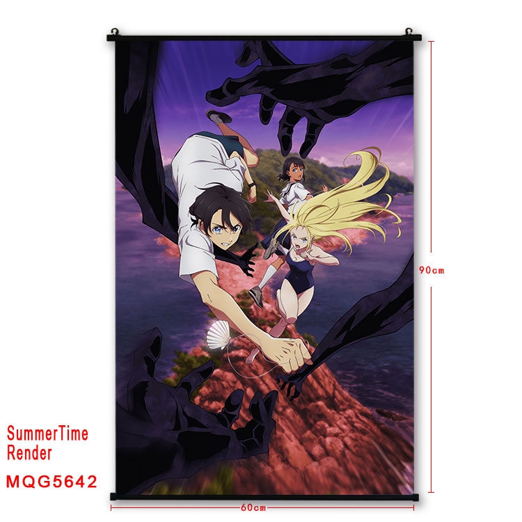 summer time rendering  Anime black Plastic rod Cloth painting Wall Scroll 60X90CM MQG-5642