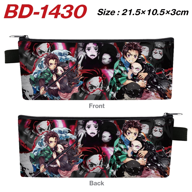 Demon Slayer Kimets Anime Peripheral PU Leather Zipper Pencil Case Stationery Box 21.5X10.5X3CM BD-1430