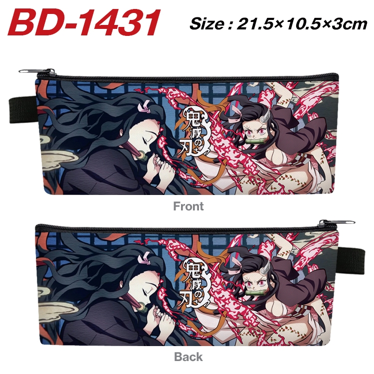 Demon Slayer Kimets Anime Peripheral PU Leather Zipper Pencil Case Stationery Box 21.5X10.5X3CM BD-1431