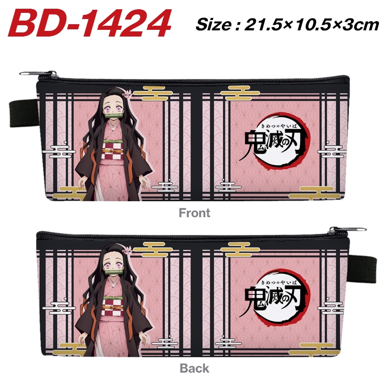 Demon Slayer Kimets Anime Peripheral PU Leather Zipper Pencil Case Stationery Box 21.5X10.5X3CM BD-1424