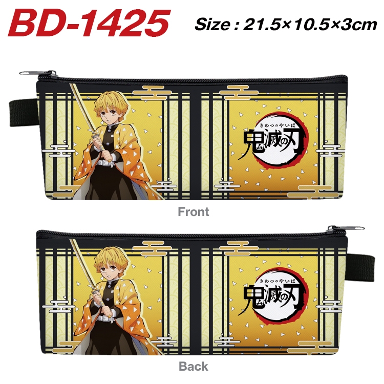 Demon Slayer Kimets Anime Peripheral PU Leather Zipper Pencil Case Stationery Box 21.5X10.5X3CM BD-1425