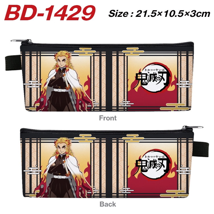 Demon Slayer Kimets Anime Peripheral PU Leather Zipper Pencil Case Stationery Box 21.5X10.5X3CM BD-1429