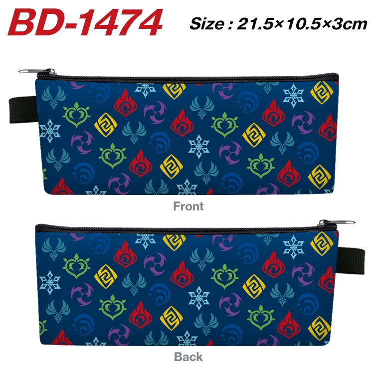 Genshin Impact Anime PU Leather Zipper Pencil Case Stationery Box 21.5X10.5X3CM BD-1474