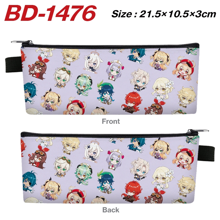 Genshin Impact Anime PU Leather Zipper Pencil Case Stationery Box 21.5X10.5X3CM BD-1476