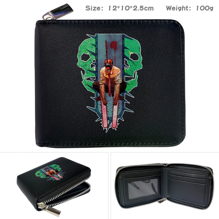 chainsaw man  Anime Full Color Short All Inclusive Zipper Wallet 10x12x2.5cm