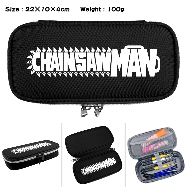 chainsaw man Anime Waterproof canvas zipper clamshell pencil case pencil case 22x10x4cm