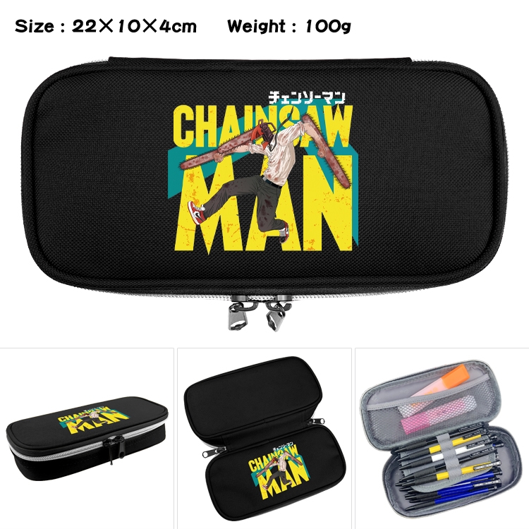 chainsaw man Anime Waterproof canvas zipper clamshell pencil case pencil case 22x10x4cm