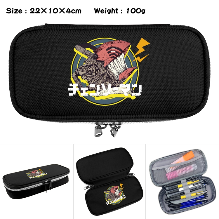 chainsaw man Anime Waterproof canvas zipper clamshell pencil case pencil case 22x10x4cm