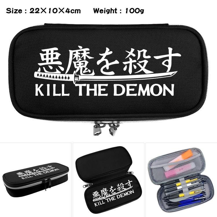 Demon Slayer Kimets Anime Waterproof canvas zipper clamshell pencil case pencil case 22x10x4cm