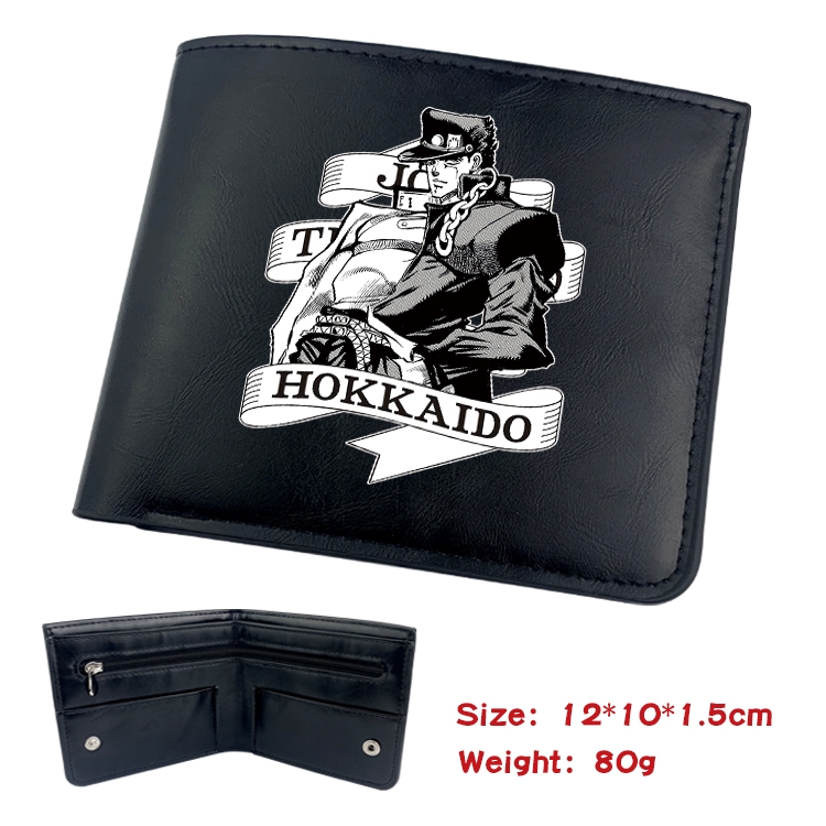 JoJos Bizarre Adventure Anime Black Leather Magnetic Buckle Two Fold Card Holder Wallet 22.5X13.5CM