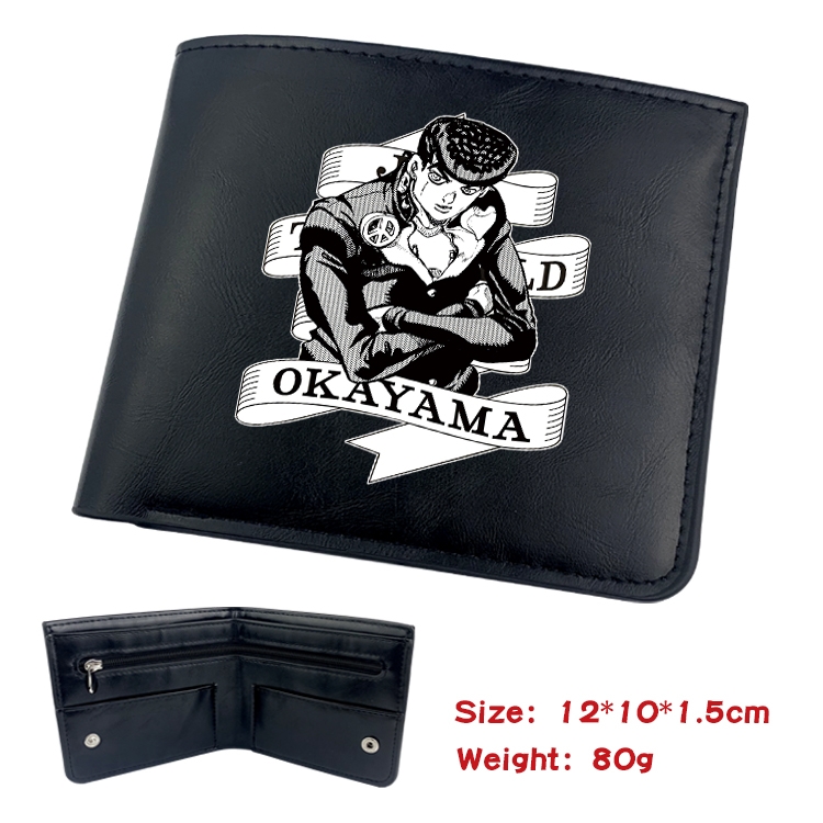 JoJos Bizarre Adventure Anime Black Leather Magnetic Buckle Two Fold Card Holder Wallet 22.5X13.5CM