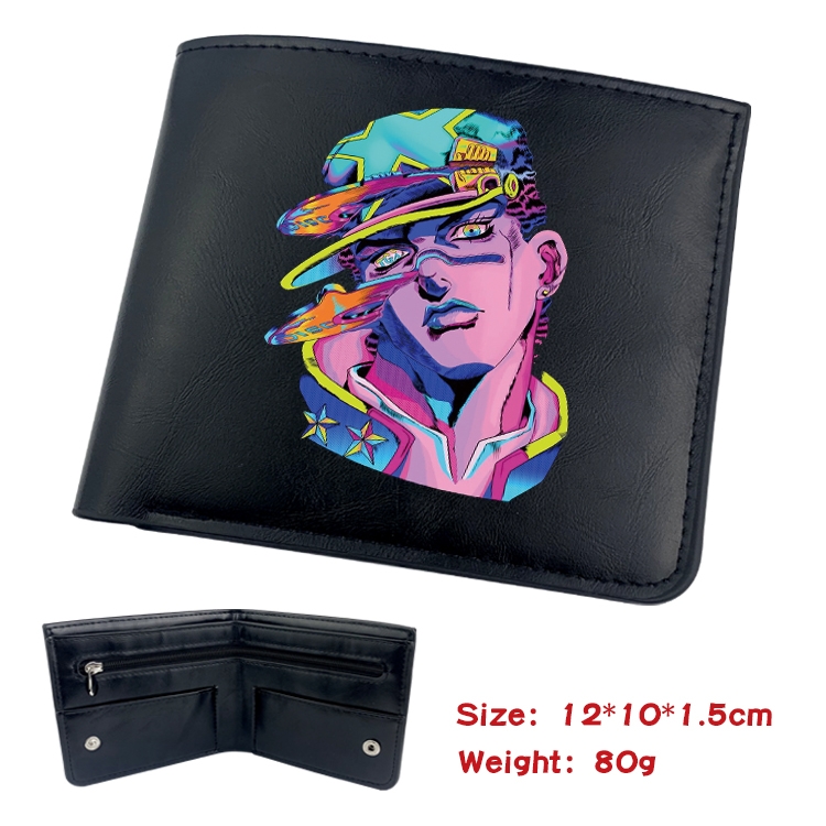 JoJos Bizarre Adventure Anime Black Leather Magnetic Buckle Two Fold Card Holder Wallet 22.5X13.5CM