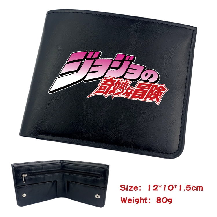 JoJos Bizarre Adventure Anime Black Leather Magnetic Buckle Two Fold Card Holder Wallet 22.5X13.5CM