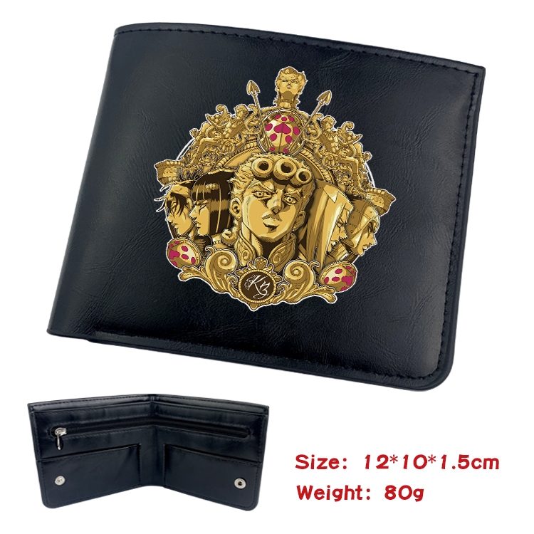 JoJos Bizarre Adventure Anime Black Leather Magnetic Buckle Two Fold Card Holder Wallet 22.5X13.5CM