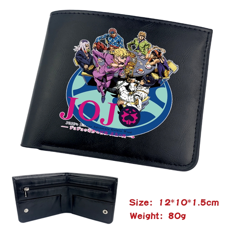 JoJos Bizarre Adventure Anime Black Leather Magnetic Buckle Two Fold Card Holder Wallet 22.5X13.5CM