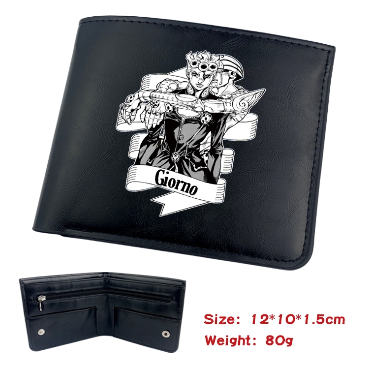 JoJos Bizarre Adventure Anime Black Leather Magnetic Buckle Two Fold Card Holder Wallet 22.5X13.5CM