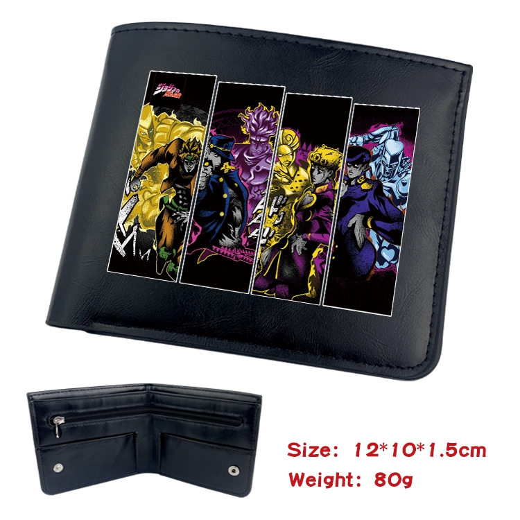 JoJos Bizarre Adventure Anime Black Leather Magnetic Buckle Two Fold Card Holder Wallet 22.5X13.5CM
