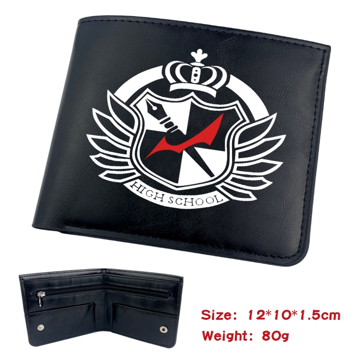 Dangan-Ronpa Anime Black Leather Magnetic Buckle Two Fold Card Holder Wallet 22.5X13.5CM