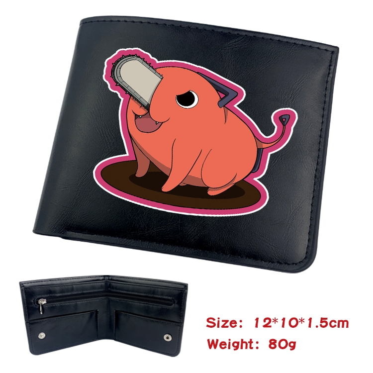 chainsaw man Anime Black Leather Magnetic Buckle Two Fold Card Holder Wallet 22.5X13.5CM