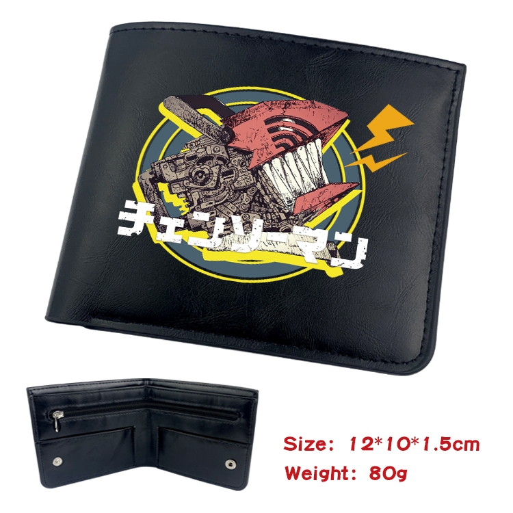 chainsaw man Anime Black Leather Magnetic Buckle Two Fold Card Holder Wallet 22.5X13.5CM