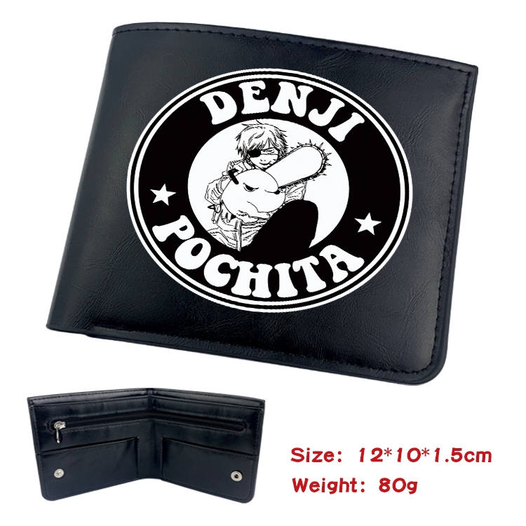 chainsaw man Anime Black Leather Magnetic Buckle Two Fold Card Holder Wallet 22.5X13.5CM