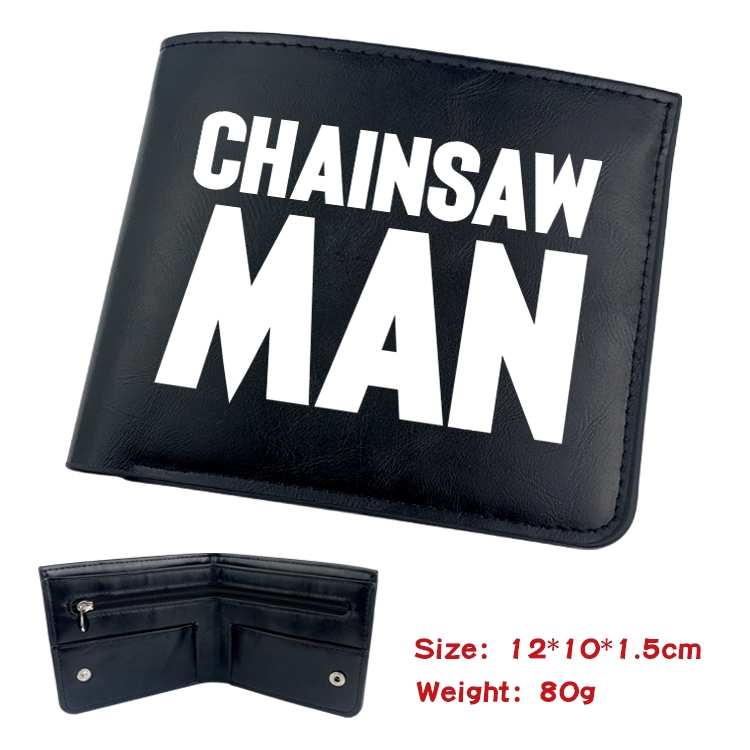 chainsaw man Anime Black Leather Magnetic Buckle Two Fold Card Holder Wallet 22.5X13.5CM