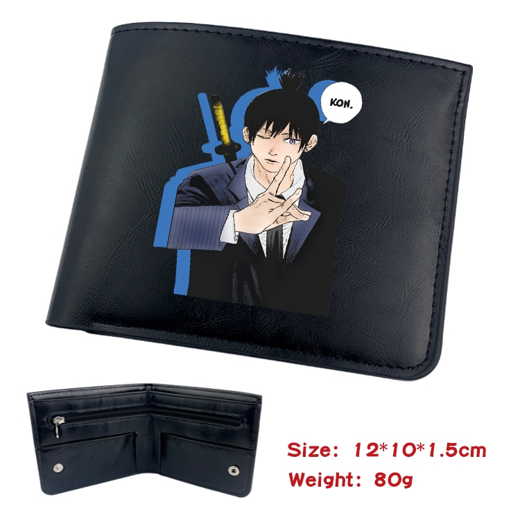 chainsaw man Anime Black Leather Magnetic Buckle Two Fold Card Holder Wallet 22.5X13.5CM