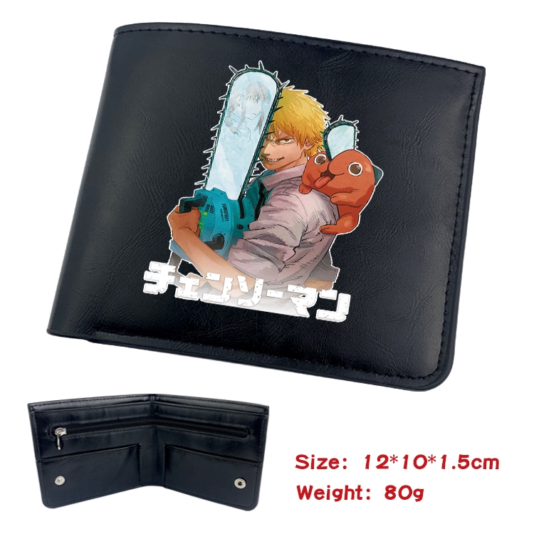 chainsaw man Anime Black Leather Magnetic Buckle Two Fold Card Holder Wallet 22.5X13.5CM