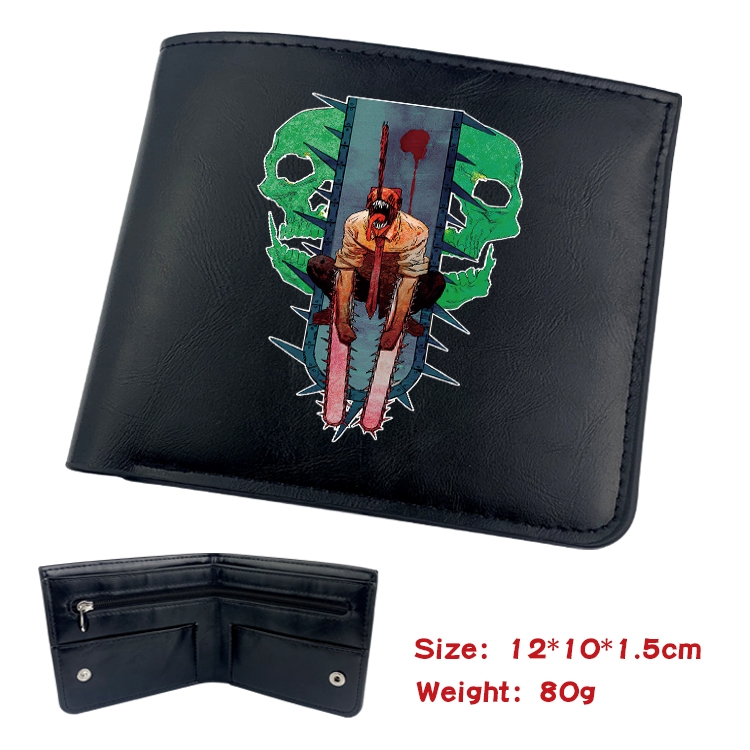 chainsaw man Anime Black Leather Magnetic Buckle Two Fold Card Holder Wallet 22.5X13.5CM