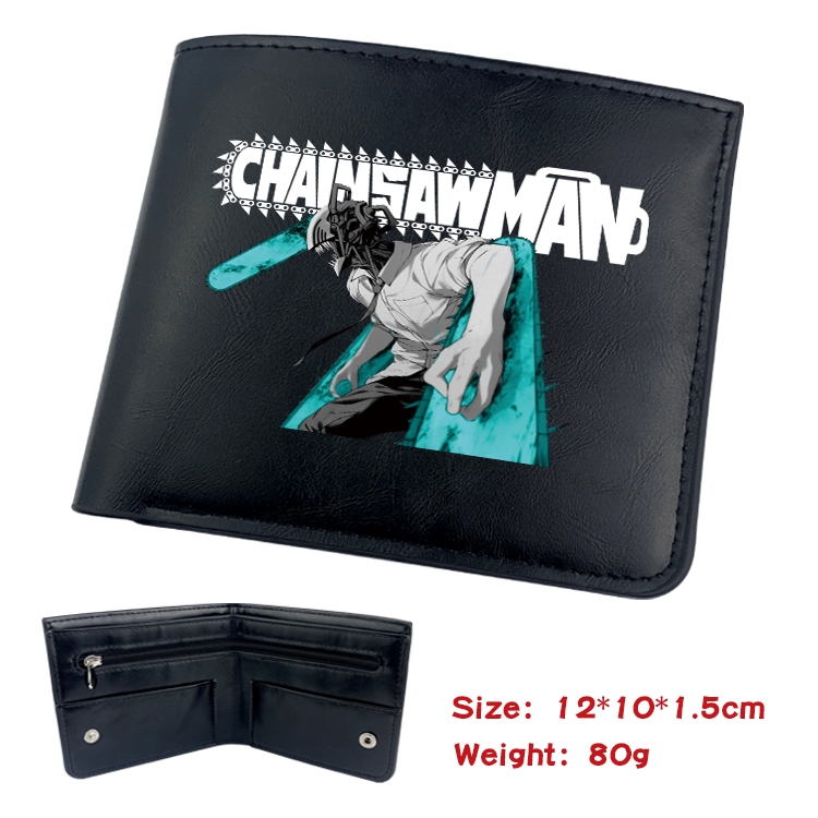 chainsaw man Anime Black Leather Magnetic Buckle Two Fold Card Holder Wallet 22.5X13.5CM